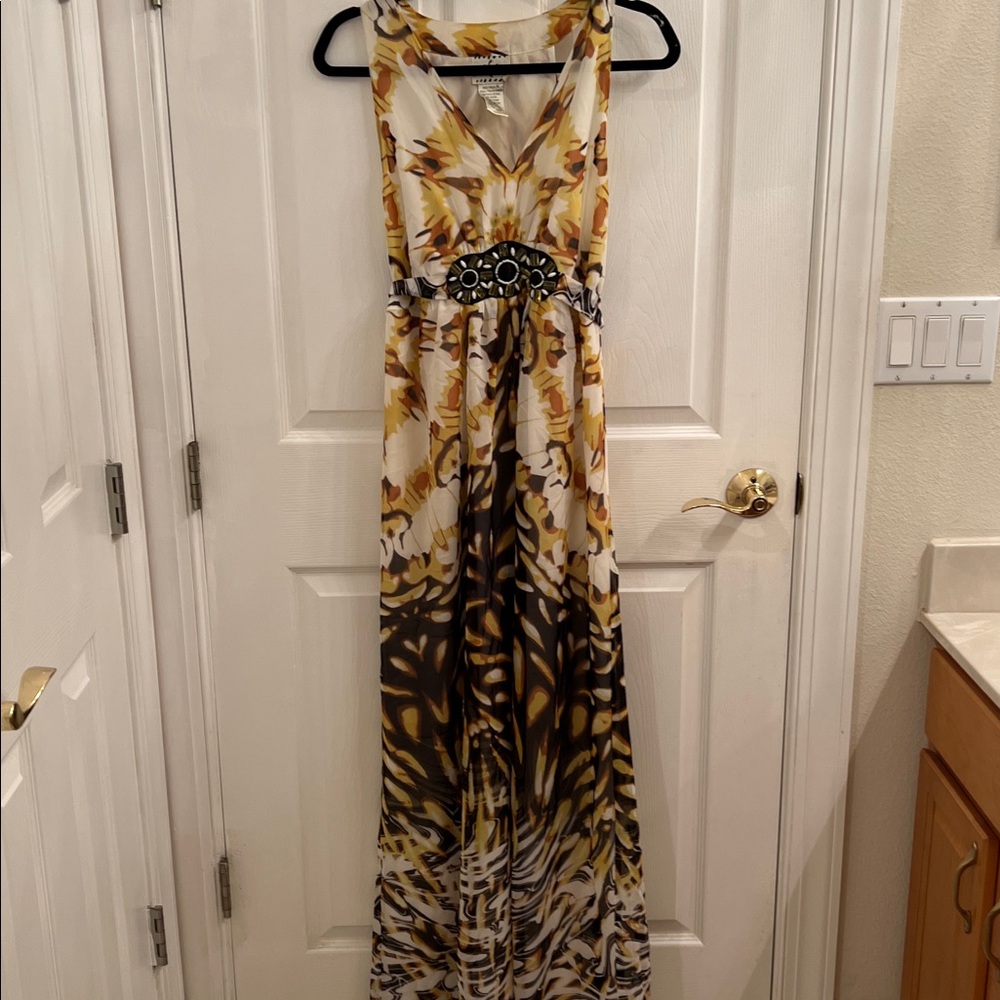 Ice Maxi Dress with Yellow and Brown Pattern